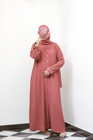 ⁠Toasted Terra Button-line Abaya
